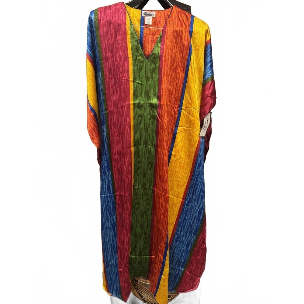 Winlar One Size Rainbow Caftan‎ Maxi Dress NWT Boho Resort Kaftan Beach Cover Up